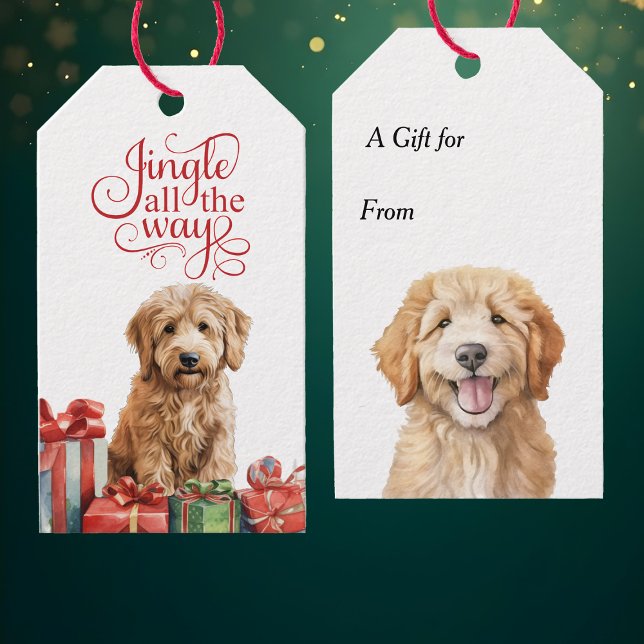 Jingle all Way Goldendoodle Hund jul Presentetikett (Skapare uppladdad)