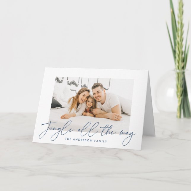 Jingle all Way Navy Script Photo Helgkort (Framsida)