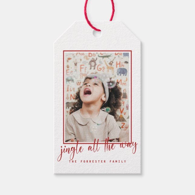 Jingle all Way Red Script Photo Helgdag  Presentetikett (Framsidan)