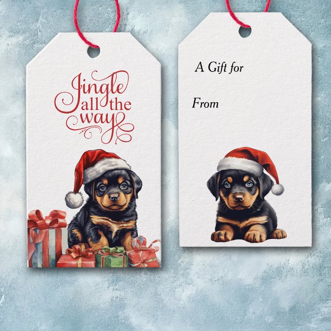 Jingle All Way Rottweiler Puppy-julen Presentetikett (Skapare uppladdad)
