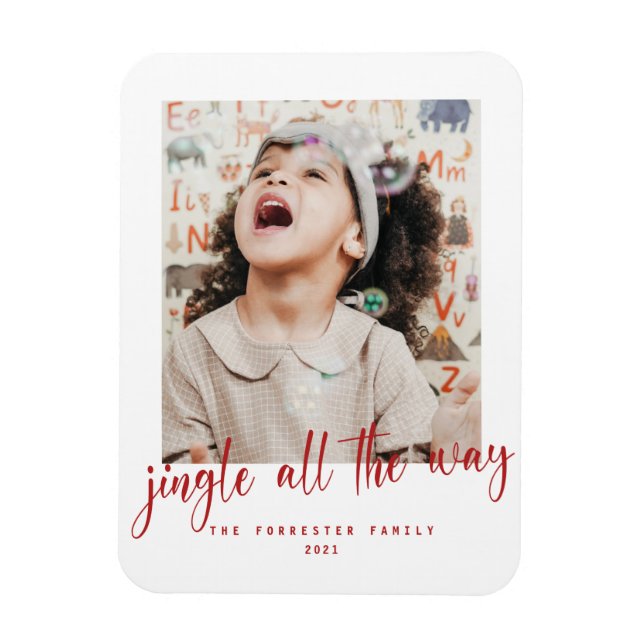 Jingle allt Way Red Script Photo Helgdag Card Magnet (Vertikal)