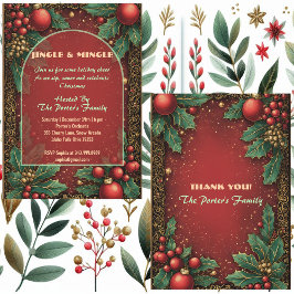 Jingle and Mingle Christmas Holly Motifs Red Berry Inbjudningar