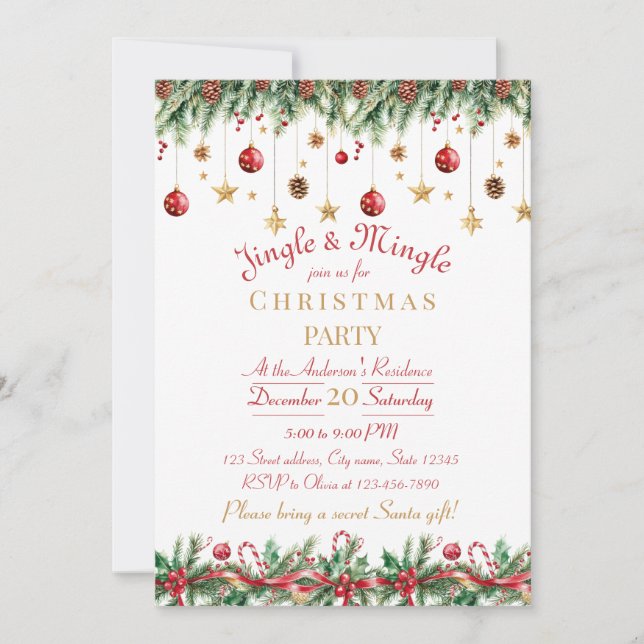 Jingle and Mingle Christmas Party Invitation Inbjudningar (Framsida)