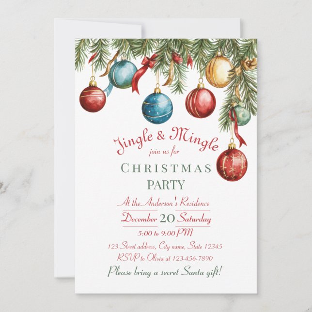 Jingle and Mingle Christmas Party Invitation Inbjudningar (Framsida)