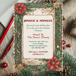 Jingle and Mingle Christmas Red Green Vintage Gold Inbjudningar