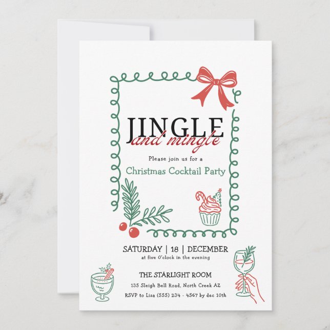 Jingle and mingle doodle christmas cocktail party  inbjudningar (Framsida)