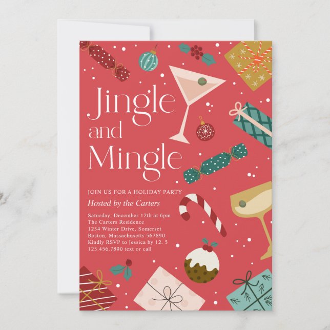 Jingle And Mingle Jul Holiday Cocktail Party Inbjudningar (Framsida)