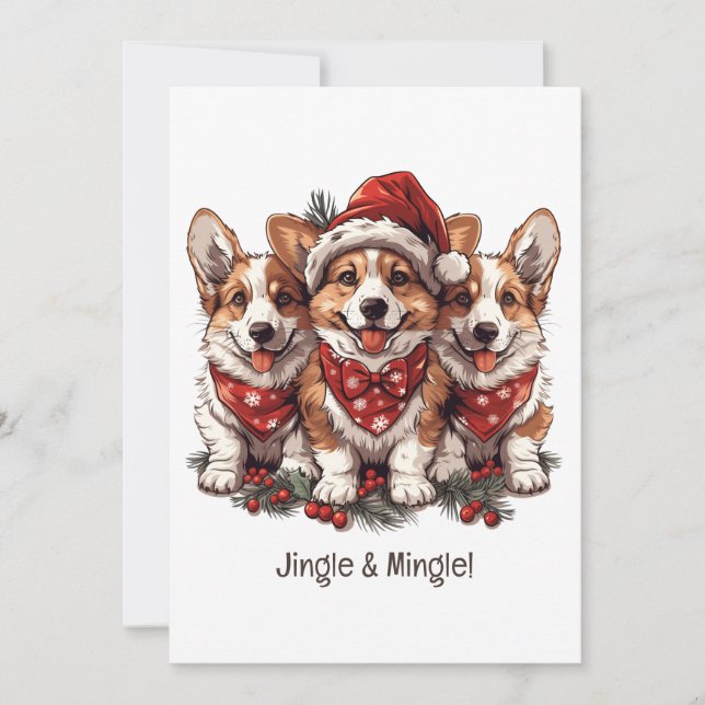 Jingle And Mingle Julvalpar Welsh Corgi Inbjudningar (Framsida)