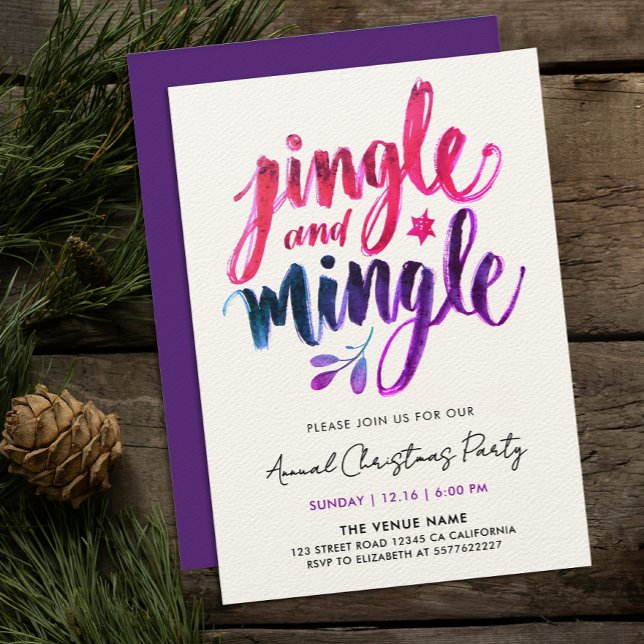 Jingle And Mingle Modern Lila Rosa Borst Skrift Inbjudningar (Skapare uppladdad)
