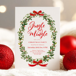 Jingle And Mingle Wreath Christmas Party Inbjudningar