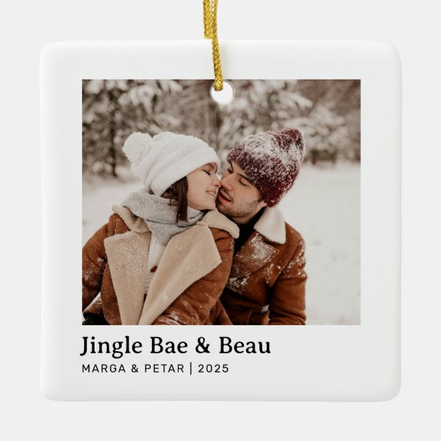 Jingle Bae & Beau - Square Ceramic Couple Photo Julgransprydnad Keramik (Framsida)