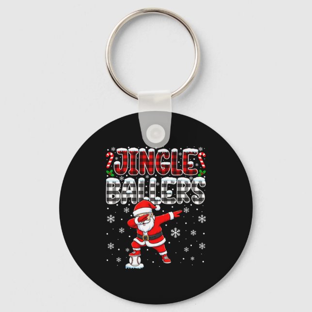 Jingle Ballers Plaid Santa Dabbing Baseball Christ Nyckelring (Framsida)