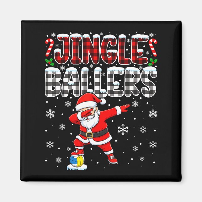 Jingle Ballers Plaid Santa Dabbing Volleyball Chri Magnet (Framsidan)
