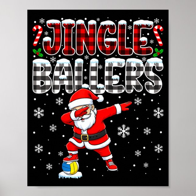 Jingle Ballers Plaid Santa Dabbing Volleyball Chri Poster (Framsidan)