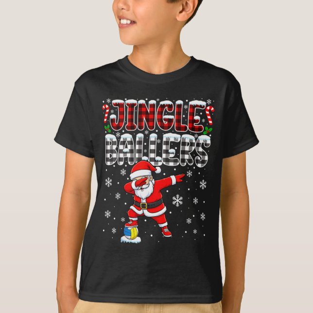 Jingle Ballers Plaid Santa Dabbing Volleyball Chri T Shirt (Framsida)