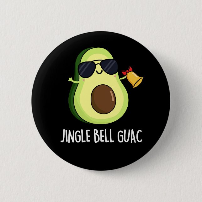 Jingle Bell Guac Funny Avocado Pun Mörk BG Knapp (Framsida)