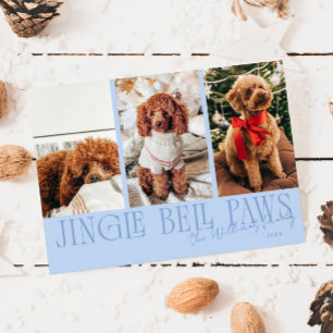 Jingle Bell Paws jul fotokort med isblå hund Julkort