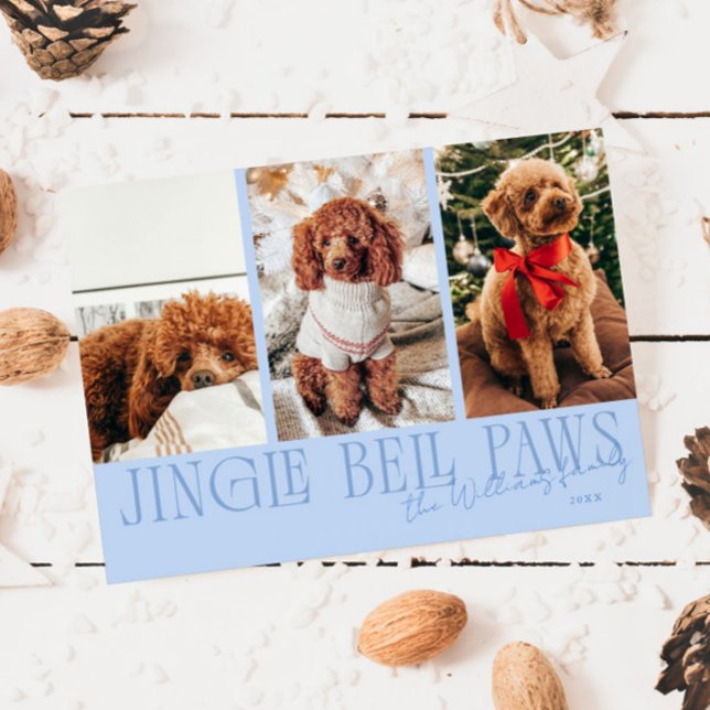 Jingle Bell Paws jul fotokort med isblå hund  Julkort (Skapare uppladdad)