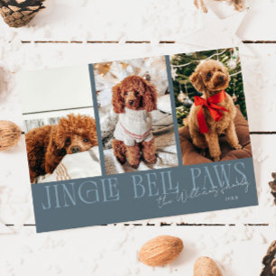 Jingle Bell Paws jul skifferblå hundfoto Julkort