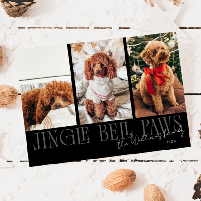 Jingle Bell Paws jul svart hund foto  Julkort (Skapare uppladdad)