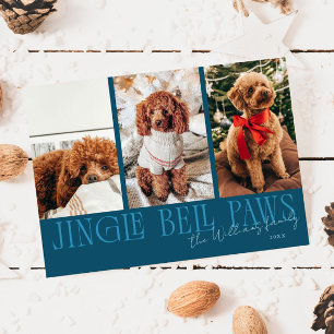 Jingle Bell Paws jul teal hund foto Julkort