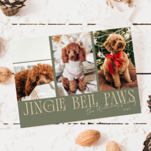 Jingle Bell Paws Julgrönt Hund Foto Julkort