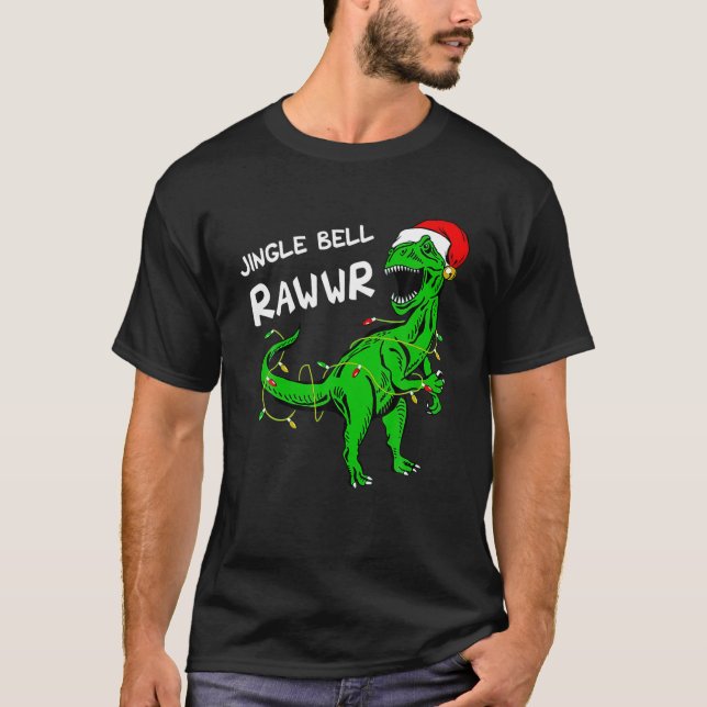 Jingle Bell Rawr Rex Santa Funny Dinosaur Light Ch T Shirt (Framsida)