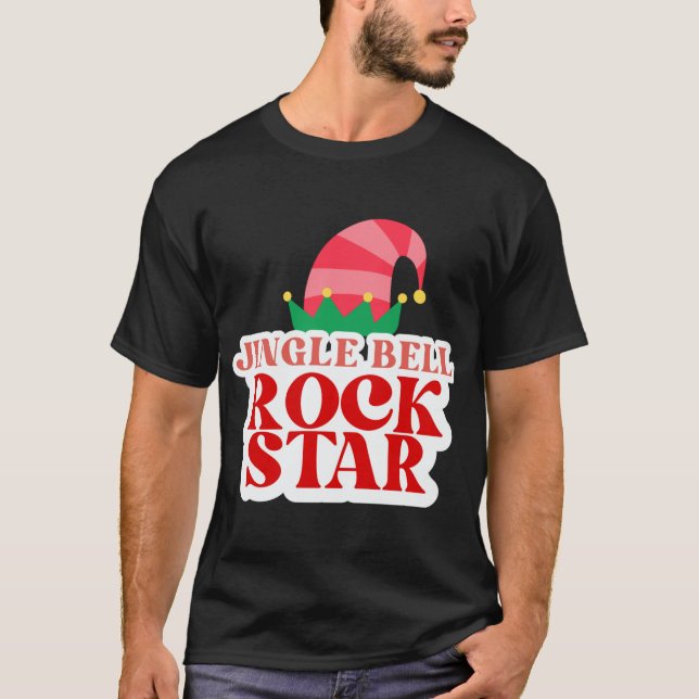 Jingle Bell Rock Stjärna Svart Julmössa för Småbar T Shirt (Framsida)