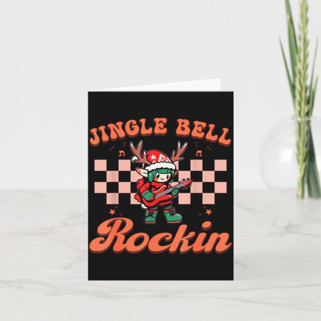 Jingle Bell Rocking Christmas Elf Rock N Roll Guit Kort (Framsida)
