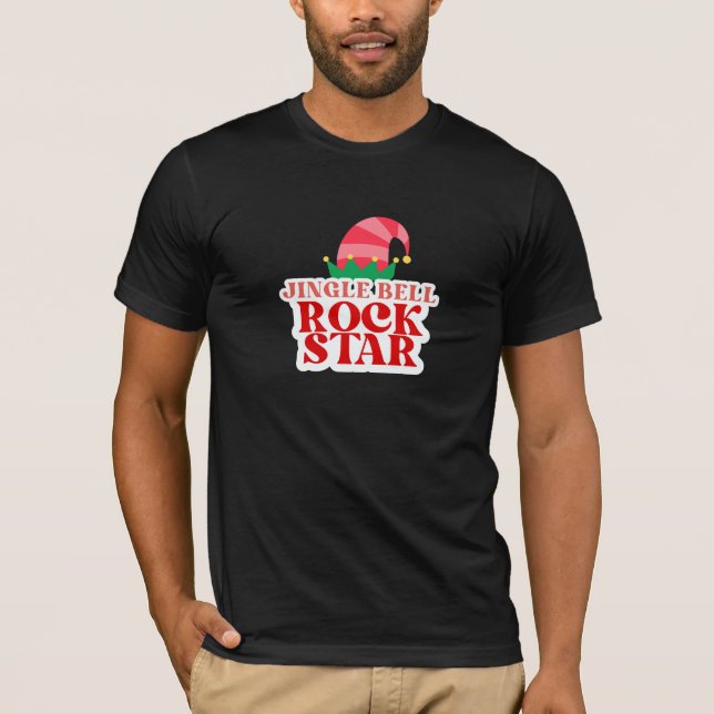Jingle Bell Rockstjärna, julsvart T Shirt (Framsida)
