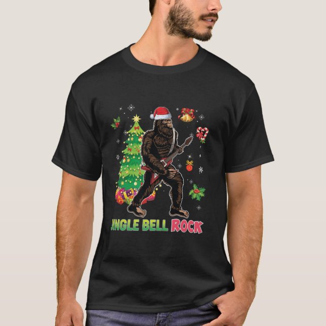 Jingle Bell Sten Bigfoot spelar Guitar Santa Chri T Shirt (Framsida)