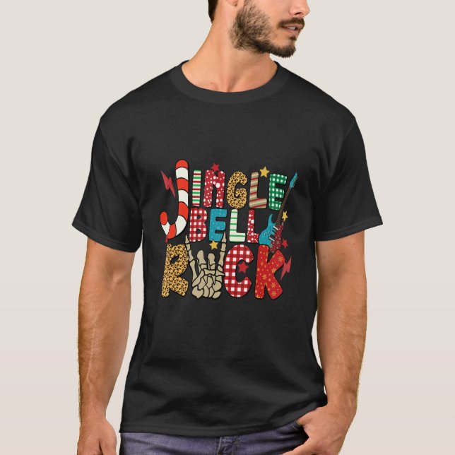 Jingle Bell Sten Skeleton Händer Electric Guitar R T Shirt (Framsida)
