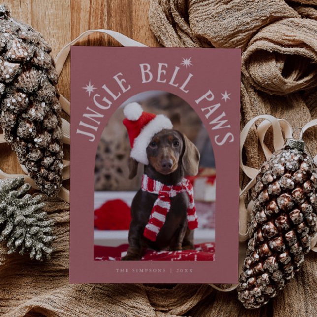 Jingle Bell Tassar Hund Photo Rosa Jul Julkort (Skapare uppladdad)