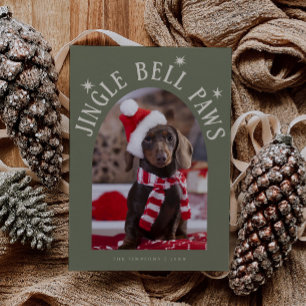 Jingle Bell Tassar Hund Photo Sage Grönt jul Julkort
