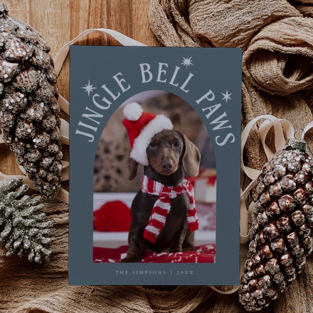 Jingle Bell Tassar Hund Photo Slate Blue jul Julkort (Skapare uppladdad)