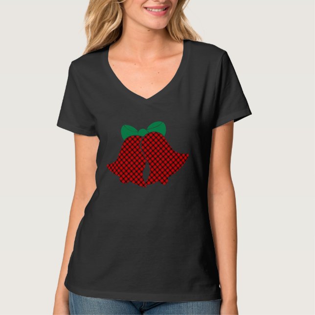 Jingle Bells Buffalo Plaid T Shirt (Framsida)