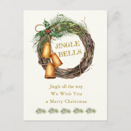 Jingle Bells Holly Pine Jul Holiday Postkort Helg Vykort