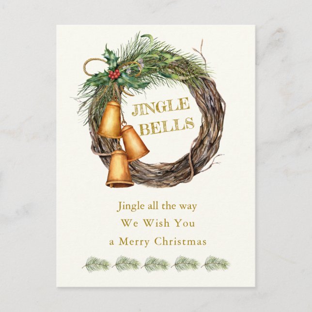 Jingle Bells Holly Pine Jul Holiday Postkort Helg Vykort (Framsida)
