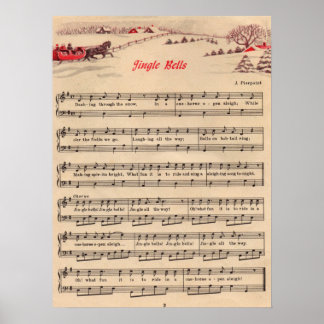 Jingle Bells jul gammal notskrift Poster