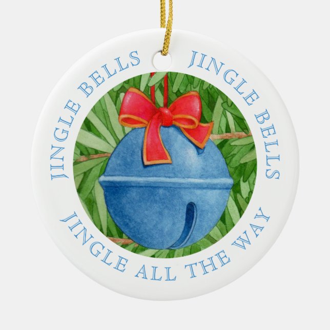 JINGLE BELLS Keramisk rund prydnad + Text Julgransprydnad Keramik (Framsidan)
