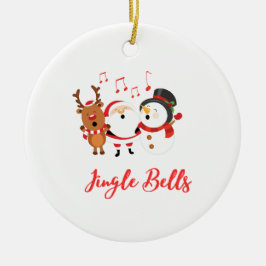 Jingle Bells med Snömannen, Tomte och Renar på en Julgransprydnad Keramik