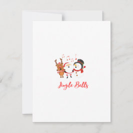 Jingle Bells med Tomte, Snömannen och Renar på en Julkort