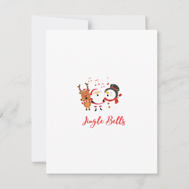 Jingle Bells med Tomte, Snömannen och Renar på en Julkort (Framsida)