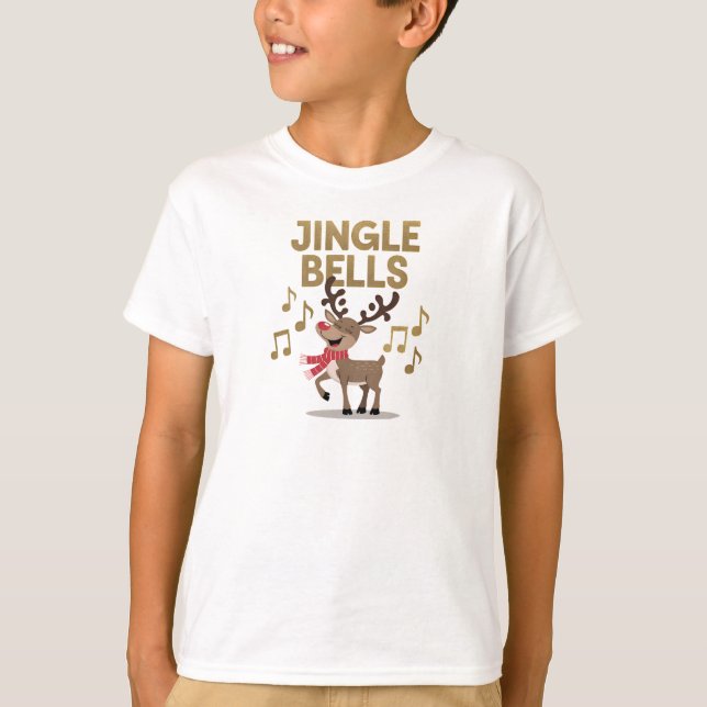 Jingle Bells Singing Reindeer T Shirt (Framsida)