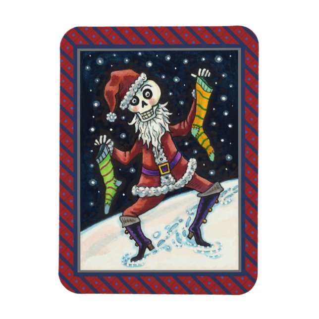 JINGLE BONES SANTA, HELGDAG SKELETON & STOCKINGS MAGNET (Vertikal)