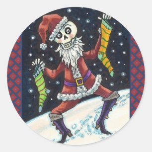 JINGLE BONES SANTA, HELGDAG SKELETON & STOCKINGS RUNT KLISTERMÄRKE
