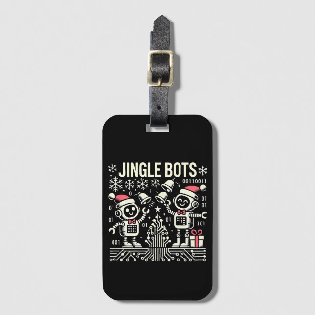 Jingle Bots Festive Helgdag Robots med Santa Hats Bagagebricka (Framsida vertikal)