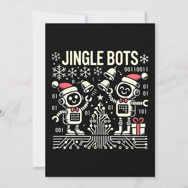 Jingle Bots Festive Helgdag Robots med Santa Hats Inbjudningar (Framsida)