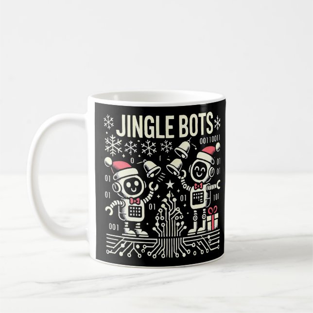 Jingle Bots Festive Helgdag Robots med Santa Hats Kaffemugg (Vänster)