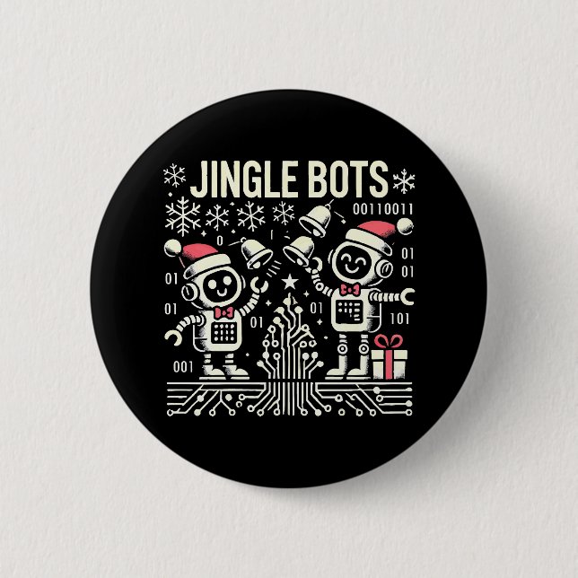 Jingle Bots Festive Helgdag Robots med Santa Hats Knapp (Framsida)